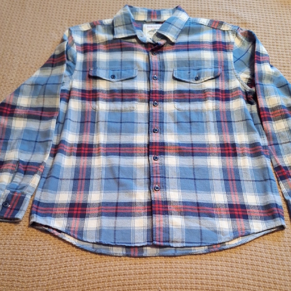 American Eagle Outfitters Blue and Red Plaid Casual Shirt